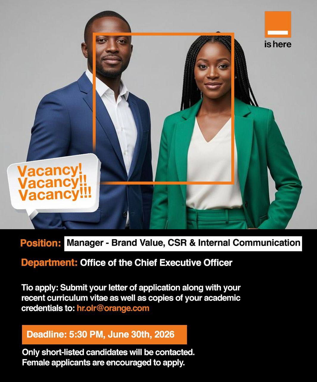Manager – Brand Value, CSR, & Internal Communications
